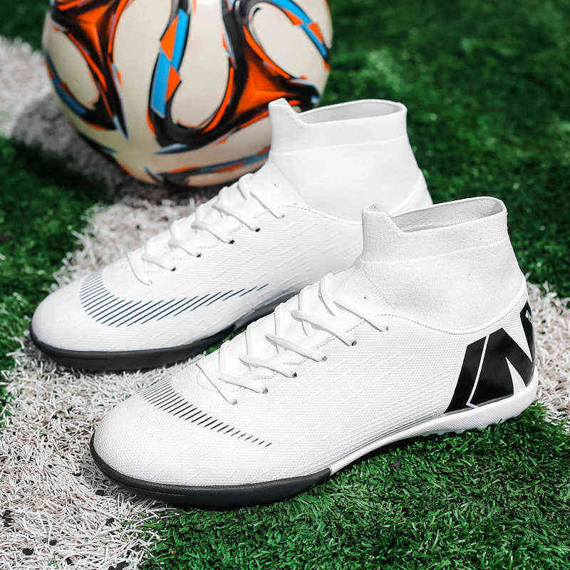 

Soccer Shoes Men High Ankle Football Boots Cleats Turf White Indoor Futsal Sneakers Chaussure 220331, Black 81903