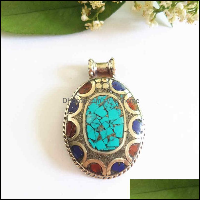 

Pendant Necklaces Pendants Jewelry Tbp437 White Metal Copper Inlaid Colorf Stone Flower Oval Dhmbu