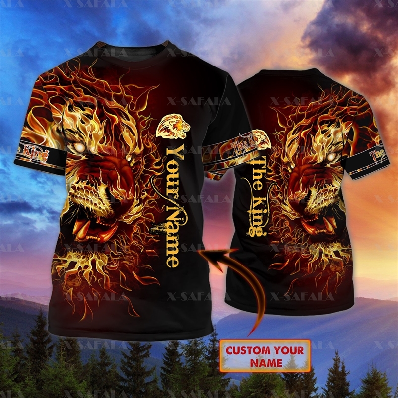 Animal The King Lion Custom Name 3D Printed Tee High Quality T-shirt Summer Round Neck Men Female Casual Short Sleeve Top-1 220619