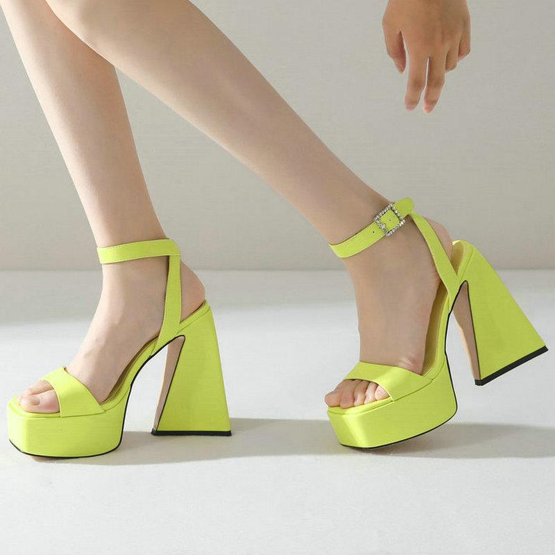 

Sandals Platform Square High Heel Ladies Modern Faux Leather Brand Design Open Toe Shoes Buckle Dress ShoesSandals, Black