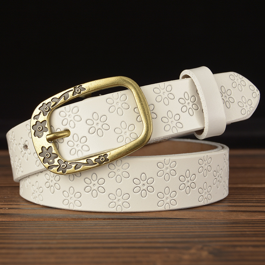 Black White Belt Casual Pin Buckle Leather Ladies Fashion Trend Embossed Leather Belts Jeans Women's 28mm Pants designer ysl belt1 alyx 2022 Th
