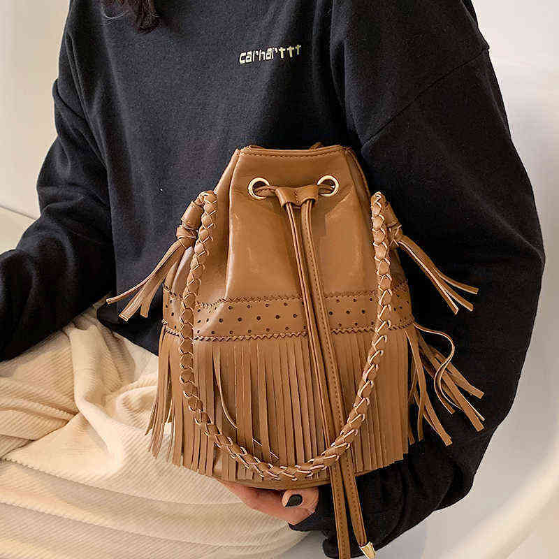 

Evening Bags Handbags Vintage Pu Leather Bucket for Women Fashion Brand Crossbody Shoulder Bags Lady Trend and Purses 220415, Coffee