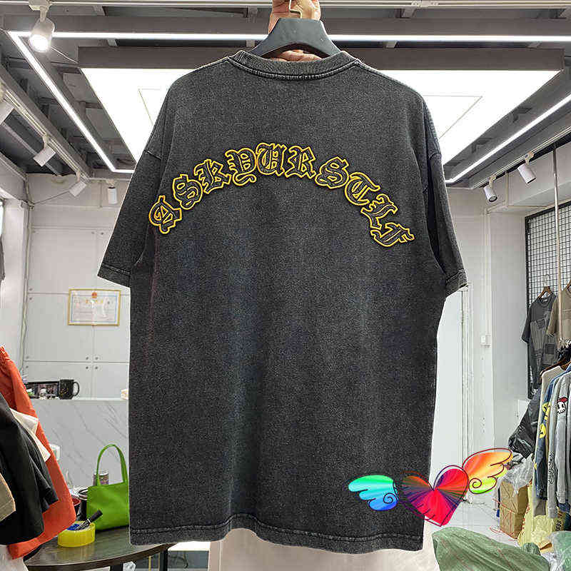 

Curved Embroidery Askyurself Tee Men Women High Quality Vintage Yellow T-shirt Heavy Fabric Washed Short SleeveT220721, Grey