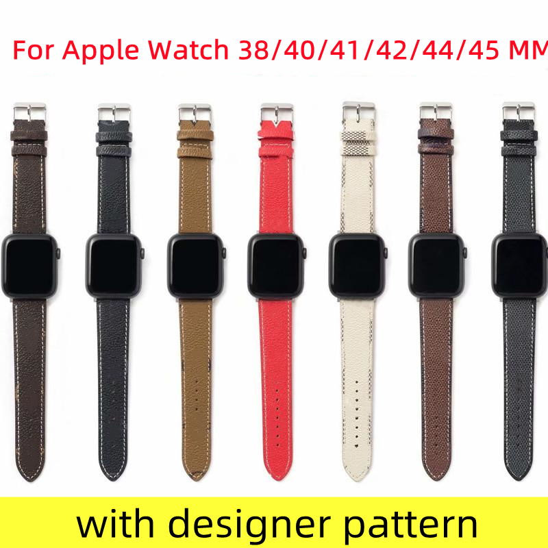 

Designer Watchbands Strap For Apple Watch Band 42mm 38mm 41mm 40mm 44mm 45mm iwatch Series 6 5 4 3 2 Bands Brown Leather Straps Fashion Letter Print Watchband