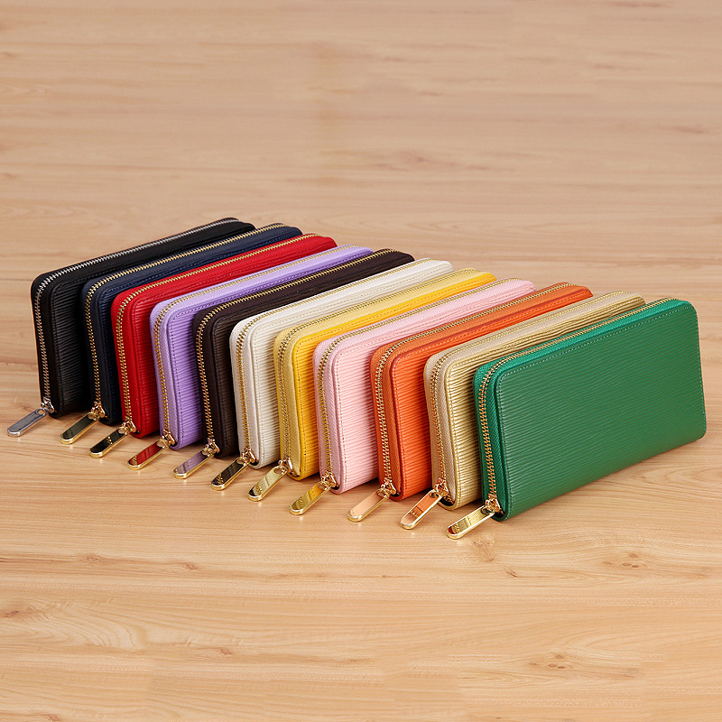 Fashion women high quality Genuine leather wallet clutch purse classic single zipper wallets long purse with orange box dust bag