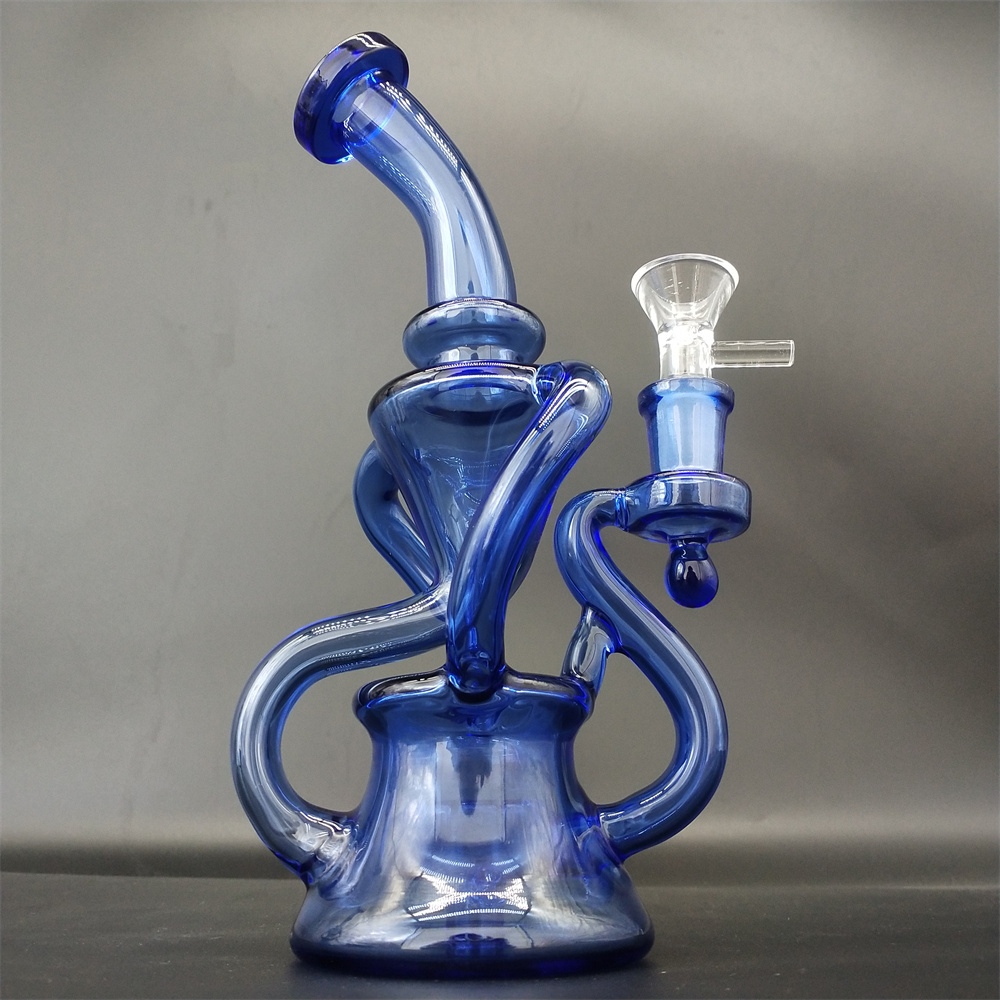 

9 Inch Blue Hookah Glass Bongs Recycler Water Pipe Bong Smoke Pipes Bongs Water Bottles Dab Rig 14mm Bowl