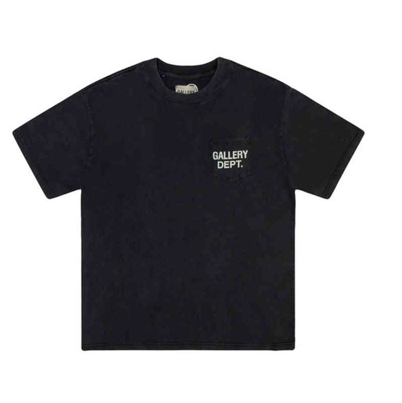 

Designer Gallerydept Shirt Gary Used Wash Pocket Letter Print Summer Short Sleeve High Street Fog Loose Couple T-shirt Men Fashion Trend H0EE, Black