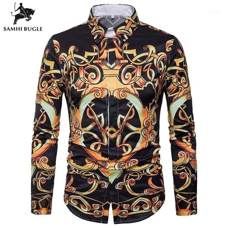 

Men's Casual Shirts Long Sleeve Shirt Men Fashion Hawaiian European And American Royal Turn-down Collar Slim Fit For Mens Clothing1, Multi