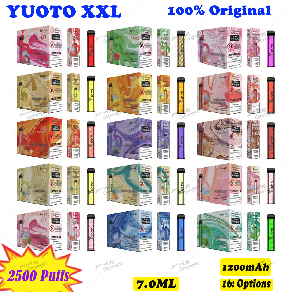 

Authentic Yuoto XXL 2500 Puffs Disposables E Cigarettes Vape Pen Pods 2500Puffs 1200mAh 7ml Pre-filled vs Bang Extra