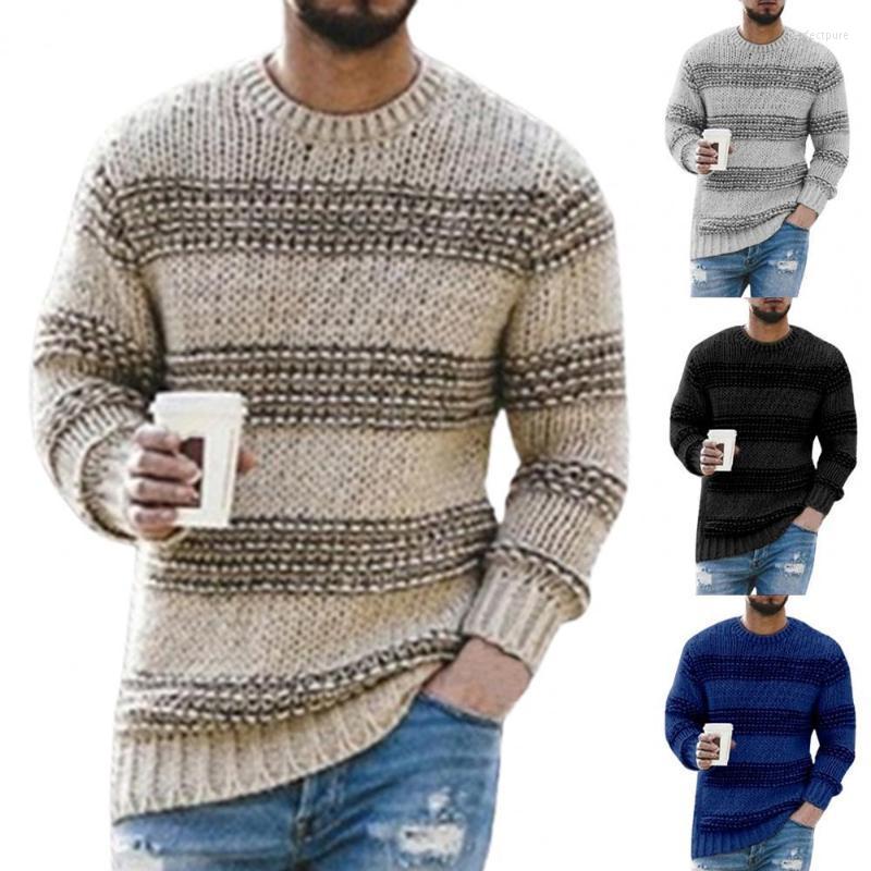 

Men's Sweaters Knitted Sweater Lightweight Knitwear Casual Striped Print Fashion Long Sleeve Men Pullover Perf22, Khaki