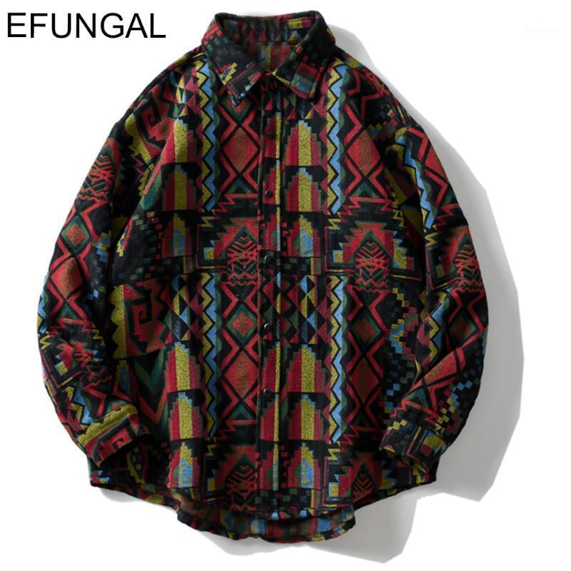 

Vintage Shirts Men Geometry Pattern Design Casual Shirt Long Sleeve Harajuku Jackets 2022 Autumn Winter Retro Streetwear Men's, Black