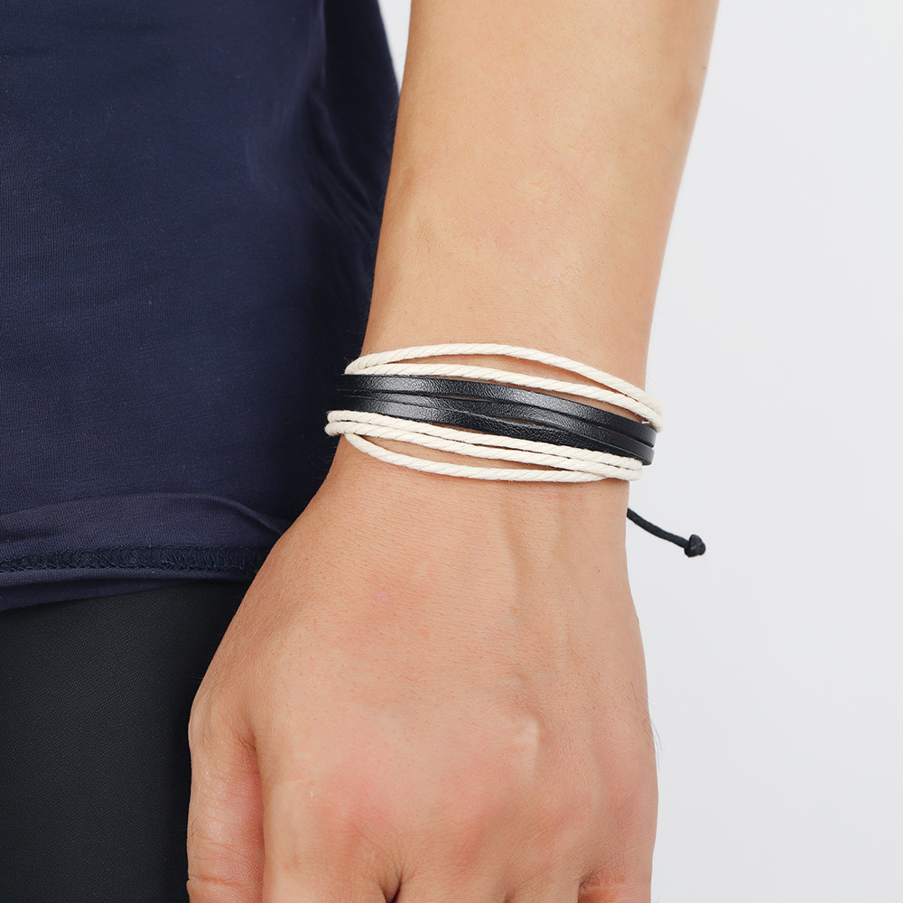 1pcs Retro Leather Wrap Braided Woven Bracelet Identification Wristband Cuff Punk Men Women Hot Surfer Bracelet Bangle Couples Bohemia Jewelry