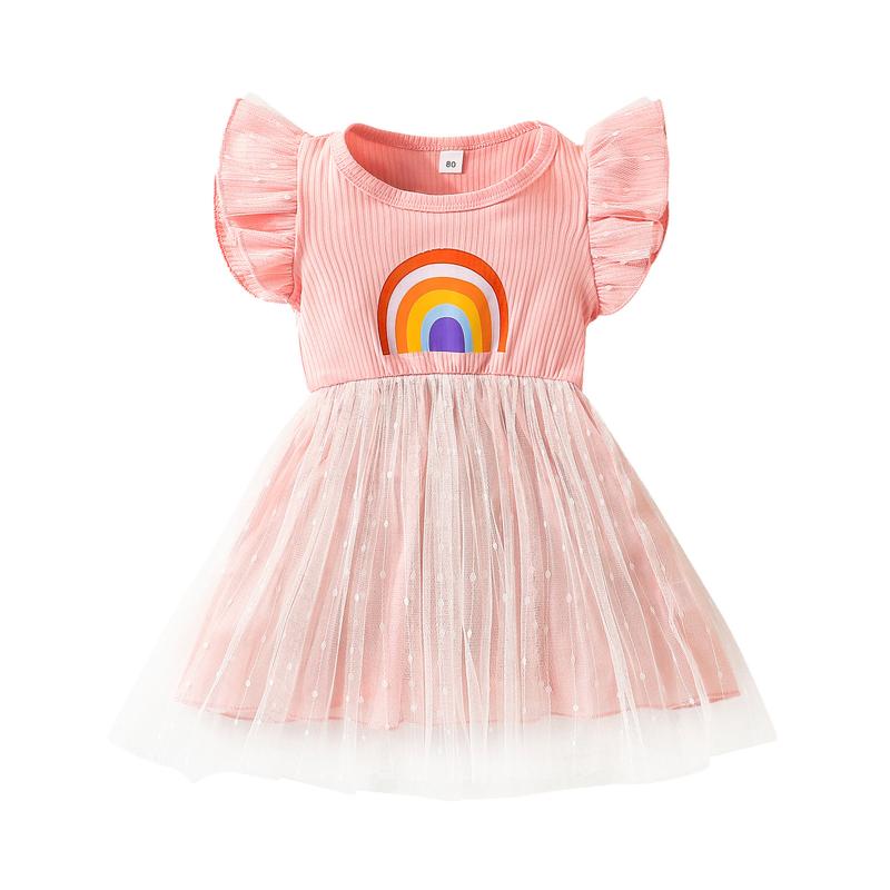 

Girl's Dresses Baby Girl Tutu Dress Toddler Girls Sleeve Kids Rainbow Printed Tulle Princess Even For Clothes GirlsGirl's Girl'sGirl's, Pink