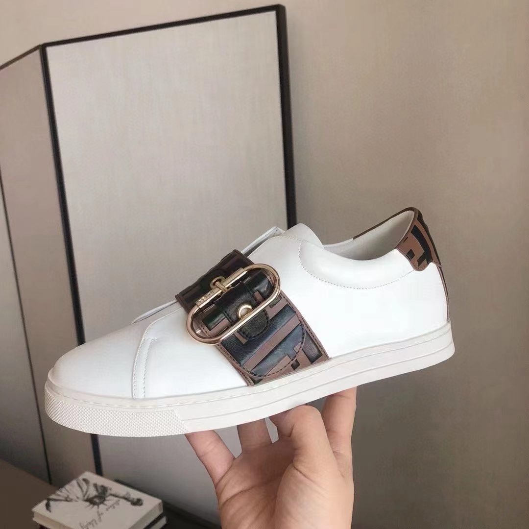 

New FF Pattern Colorblock Women's Shoes Signature White Leather Sneakers