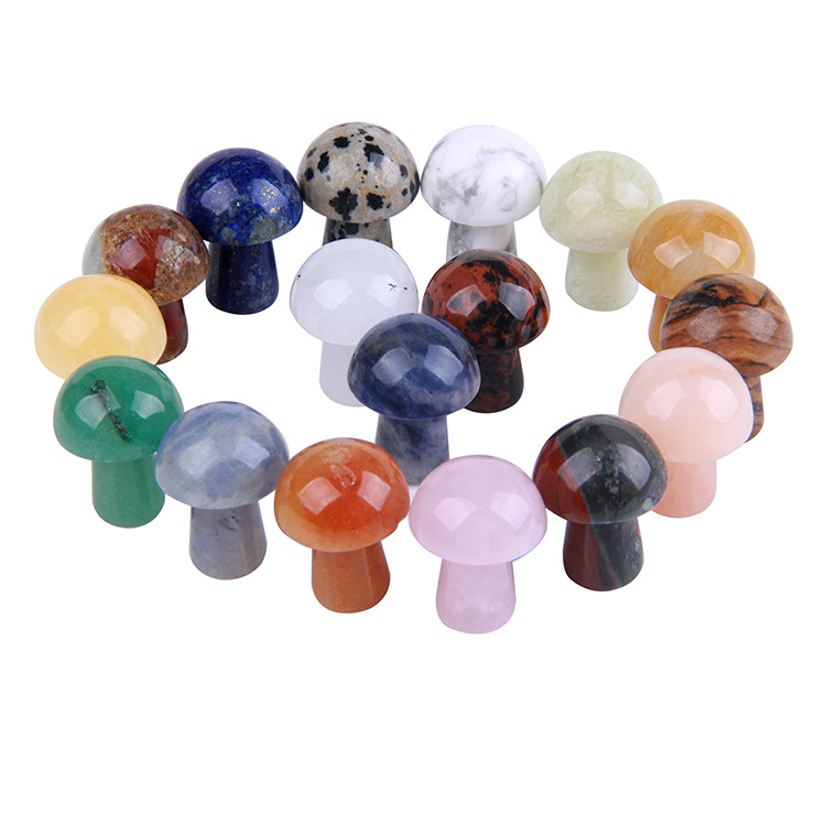 

Natural Stone Carved Crystal Mini Mushroom Healing Reiki Mineral Statue white pink Crystal Ornament Home Decor Gift Mix Colors