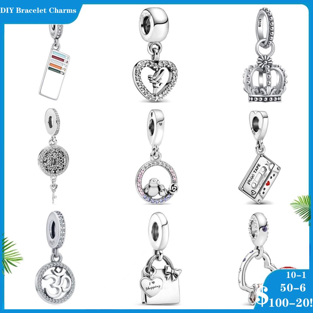 

925 Sterling Silver Dangle Charm Crown Lovebird Dancer Shopping Bag Beads Bead Fit Pandora Charms Bracelet DIY Jewelry Accessories