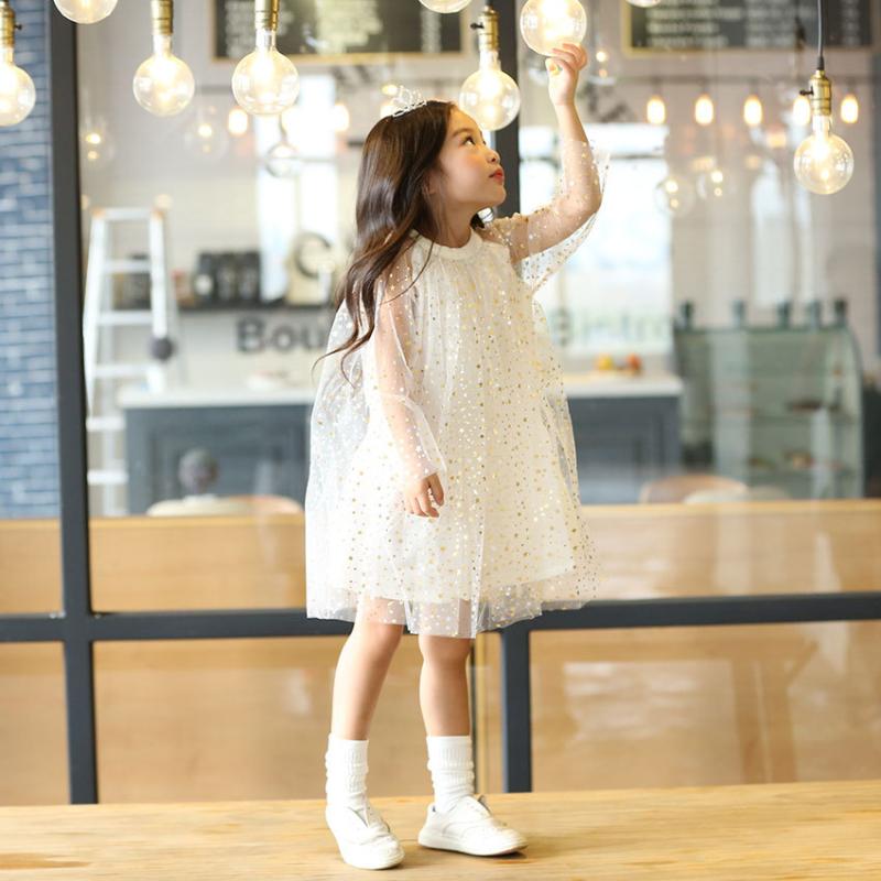 

Girl's Dresses Summer Dress 2022 Shiny Star Pattern Girls Yarn Cotton Lined Princess Christmas O-neck Kids For GirlsGirl's, Gray