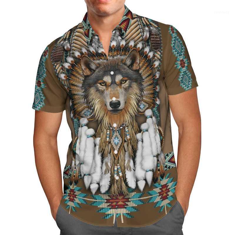 

Men' Casual Shirts Vintage 3D Native Wolf Beach Hawaiian 2022 Summer Shirt Short Sleeve Streetwear Oversized 5XL Camisa Social Chemise Homm, 06