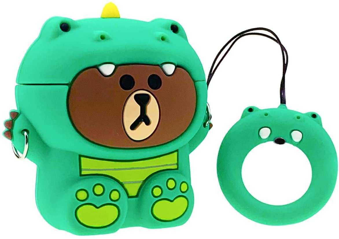 Case for Airpods 1&2, Soft Silicone 3d Cute Funny Cool Cartoon Animal Character Kawaii Airpods Cover Shock Proof Case with Ring Rope