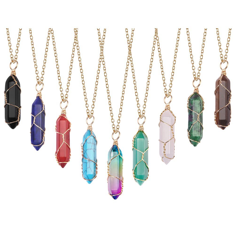 Colliers en pierre naturels Hexagonal Wrap Tiger's Eye Opal Amethystes Pink Quartz Crystal Chakra Reiki Collier de guérison pour femmes