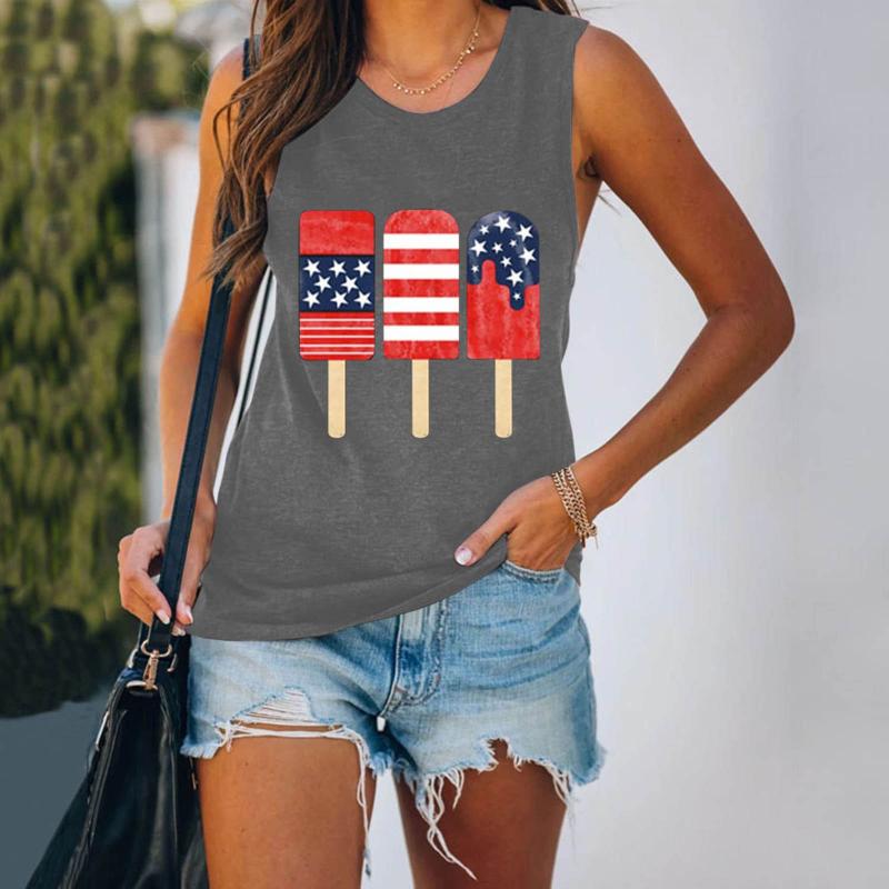 

Women' Tanks & Camis Women Independence Day Print Tank Tops Summer Casual Sleeveless Vest Muscle Tee ShirtsWomen, Black