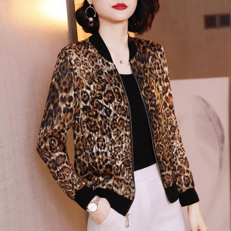 

Women's Jackets Summer Leopard Print Jacket Women Long Sleeve Zipper Baseball Bomber Sunscreen Short Coats Female Outwear ClothesWomen's, Picture