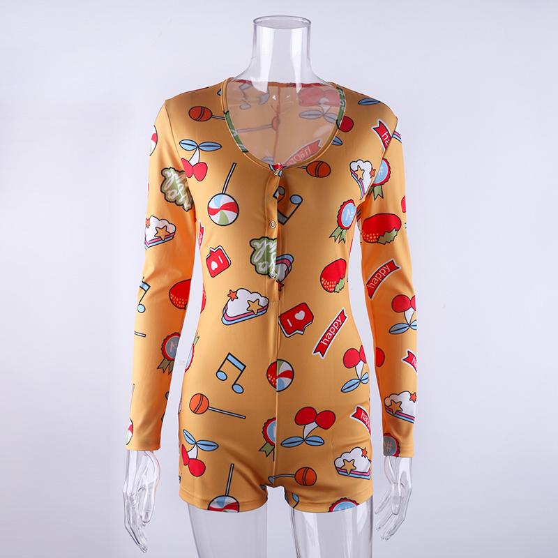 

Women' Jumpsuits & Rompers Style Women Cute Snack Printing Jumpsuit Shorts Romper Long Sleeve V-neck Trendy Skinny Sleepwear 2022 Sell Body, Purple