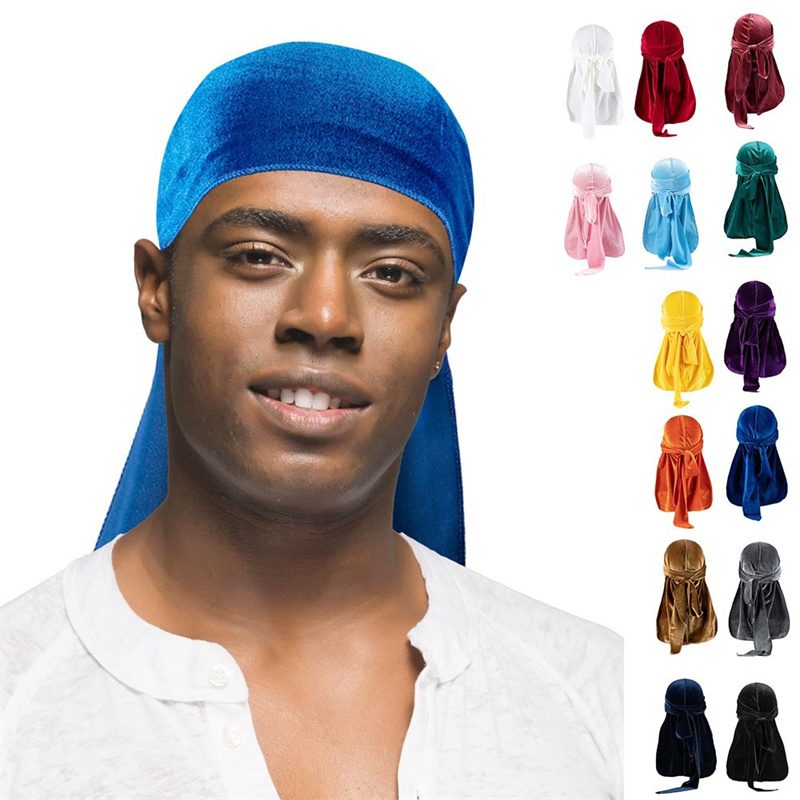 

Fashion Velvet Durag Hat Broadband Bandana Long Tail Bandana for Men Women