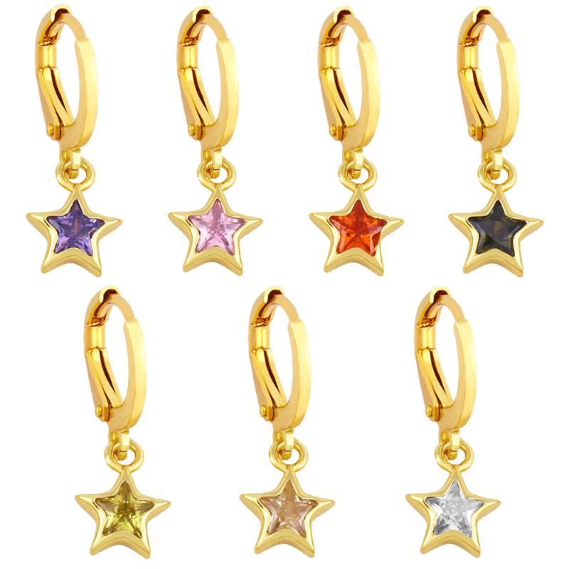 

Hoop & Huggie EYIKA Trendy 18K Gold Plated Star Mix Color Cubic Zirconia Small Earrings For Women Girl Glossy Pendientes Aro Fine Jewelry