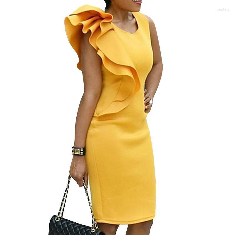 

Plus Size Dresses 2022 Summer Women Fashion Elegant Solid Butterfly Sleeve Sheath Party Casual High Waist Sexy Sleeveless Slim Dress 6xl Jon, Yellow