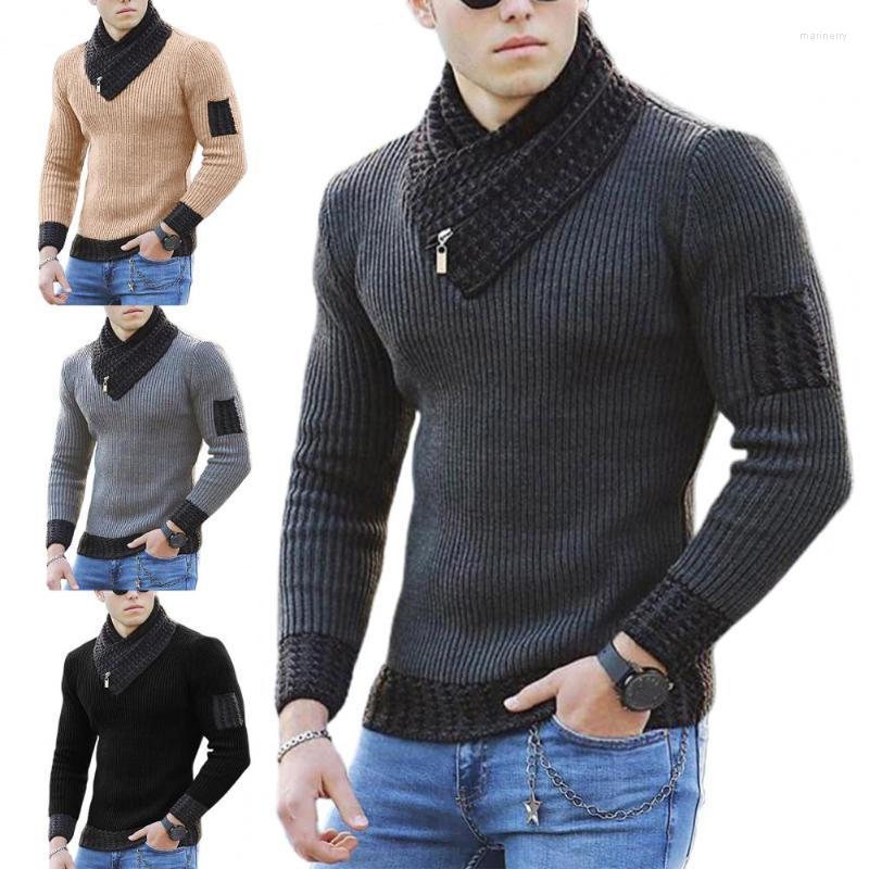 

Men's Sweaters Long Sleeve Scarf Collar Men Sweater Soft Color Block Slim Fit Casual StreetwearMen's Mari22, Dark gray