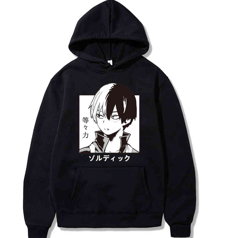 

Hot Japanese Anime My Hero Academia Hoodies Men Funny Shoto Todoroki Graphic Streetwear Winter Warm Fashion Unisex Sweatshirts, Black