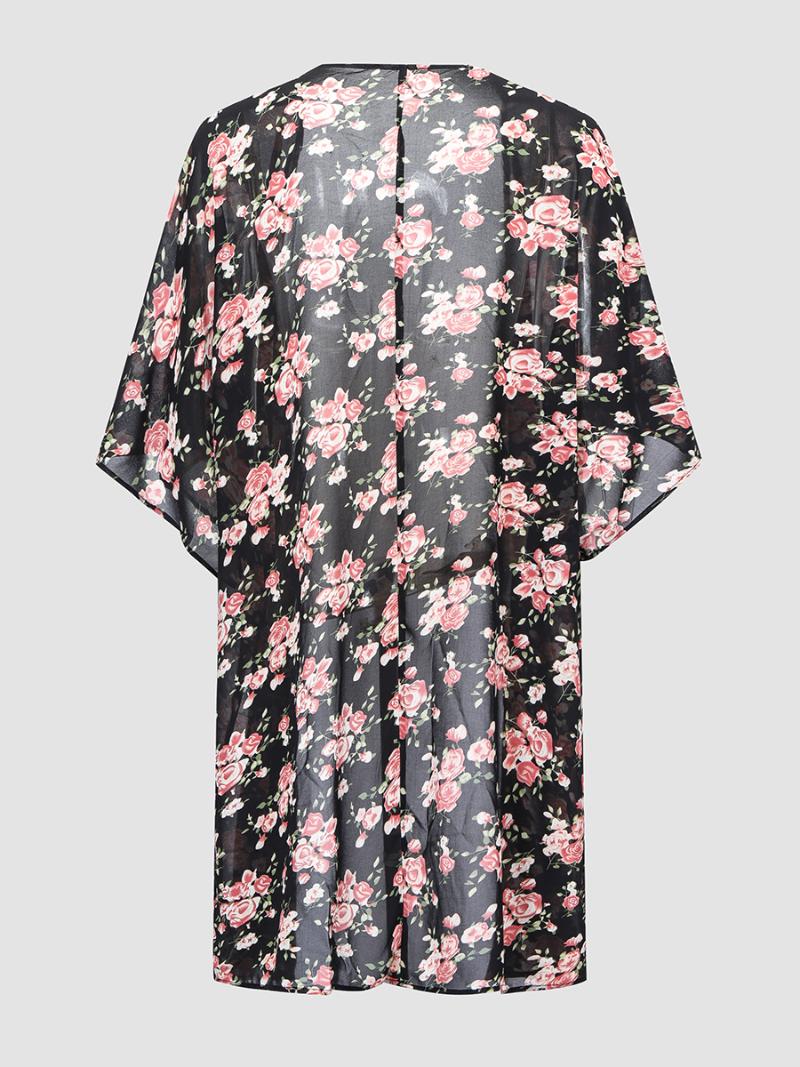 

Women's Plus Size Outerwear & Coats Finjani Floral Print Batwing Sleeve Chiffon Kimono Women's ClothingWomen's, Black