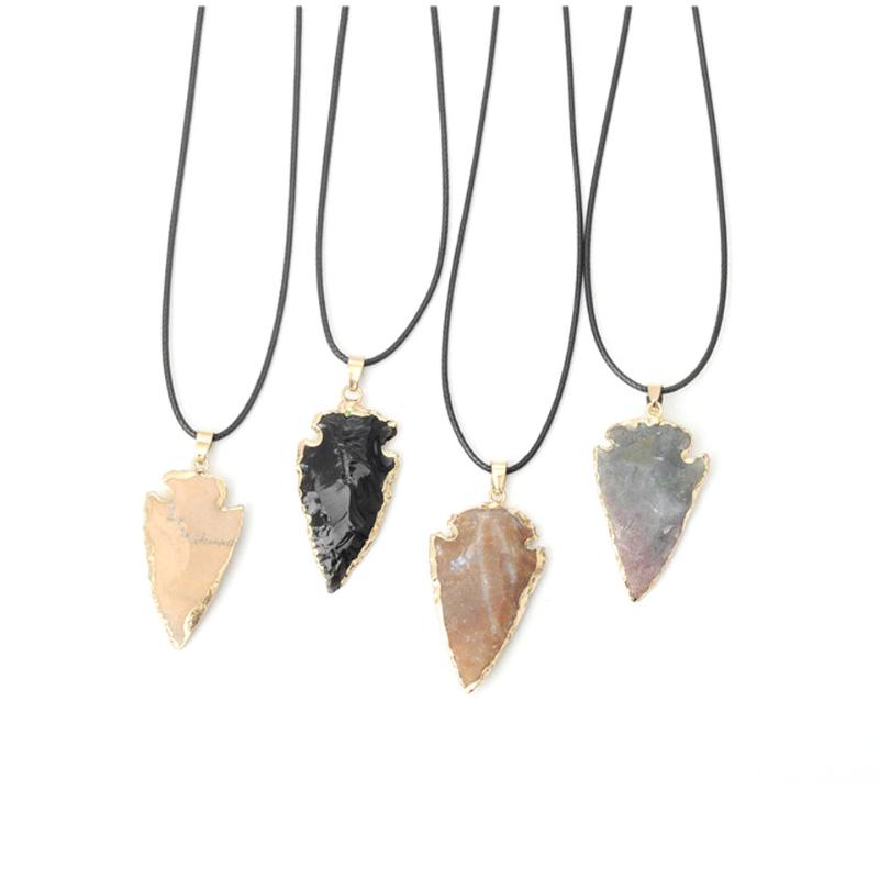 

Pendant Necklaces Gold Color Frame Arrow Natural Stone Necklace