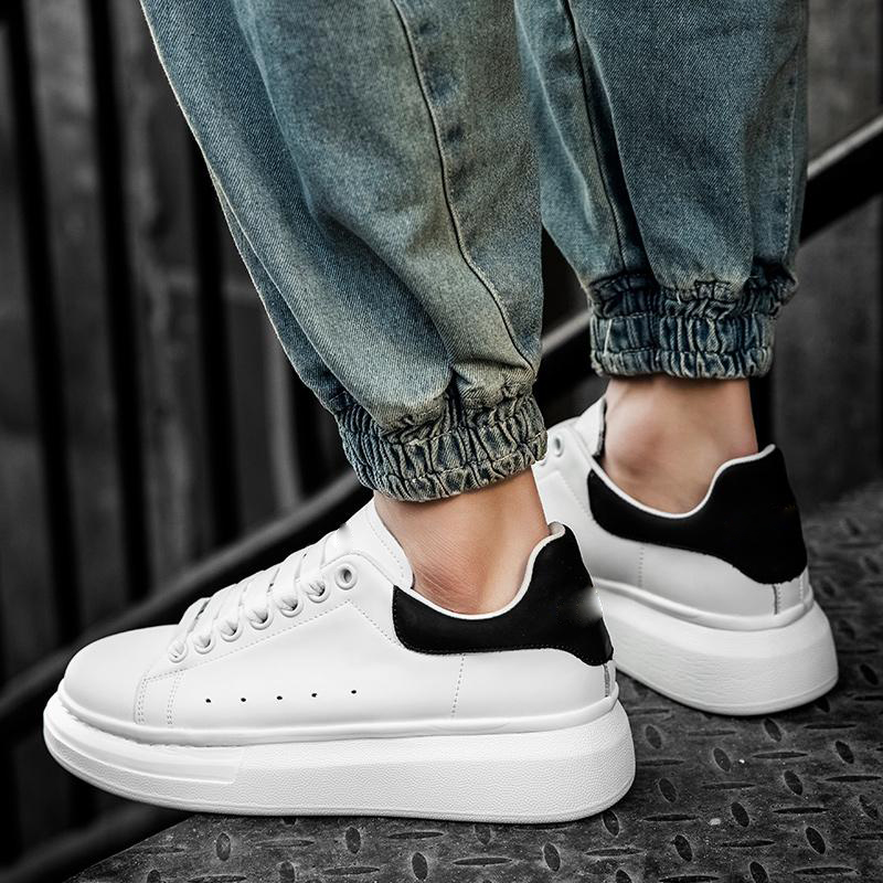 New Trend All-match Low-top Casual Sports Sneakers Men Shoes PU Leather Solid Color Classic Simple Daily Youth Thick Sole Comfortable Breathable