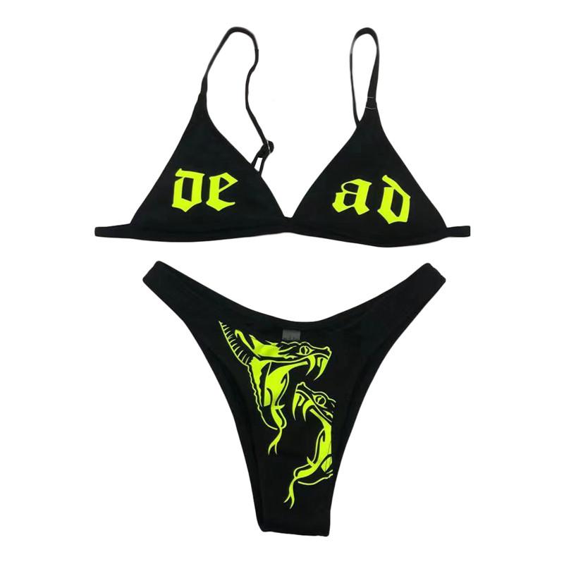

Women' Swimwear Women Punk Style Bikini 2022 Sexy Skeleton Scorpion Print Tank Tops Briefs Two-Pieces Set Ladies Swimsuit