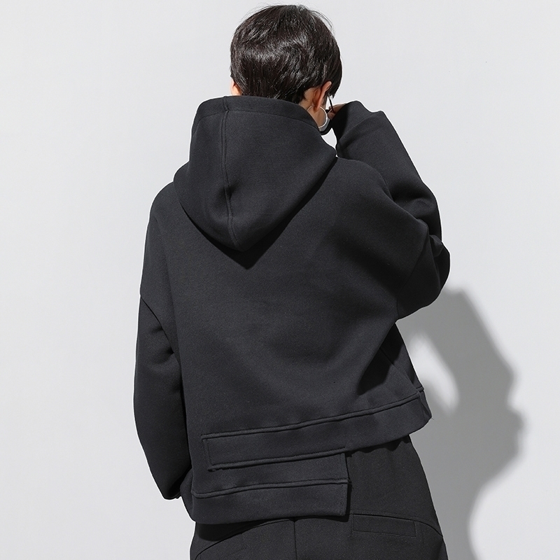 

EAM Loose Fit Asymmetrical Oversized Sweatshirt Hooded Long Sleeve Women Big Size Fashion Spring Autumn 19Aa527 201203, Black