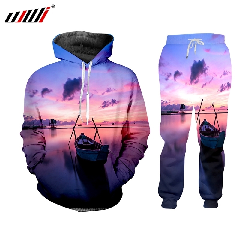 

UJWI Men/Women 2 Pcs Sportsuit Sets Long Sleeve 3d beautiful scenery Print HoodiesPants Set Unisex Zipper Tracksuit Custom 220615, Swpa70361