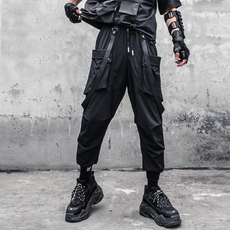 

Men' Pants Loose Functional Trousers Streetwear Techwear Ribbons Multi Pockets Baggy Hip Hop Patchwork Cargo PantsMen' Naom22, Black