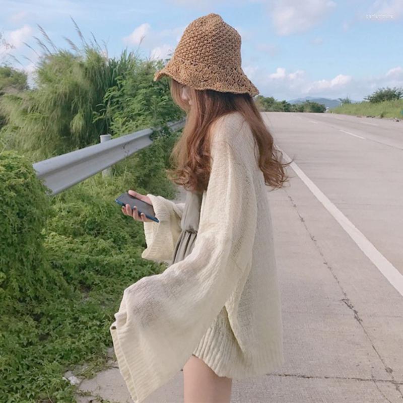 

Women's Knits & Tees Knitted Cardigan Women Plus Size Summer Sweater Loose Hollow Coat Cardigans Korean Top Perf22, White