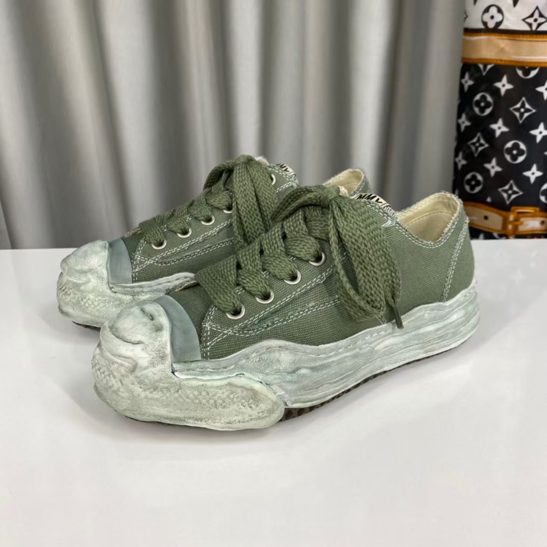 

MMY Maison Mihara Yasuhiro shoes Hank low top Flats Sneakers unisex Canvas Trainer lace-up Trim shaped Toe for women luxury designers shoe rubber cap factory footwear, Black