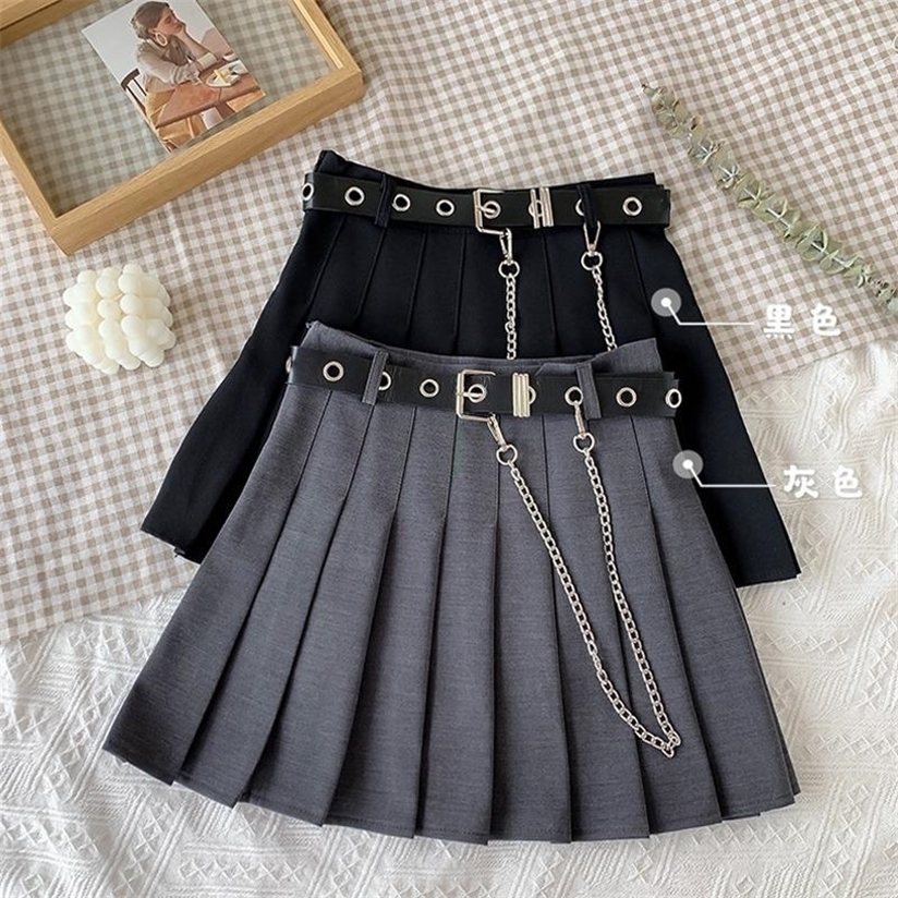 

Feiernan Black Pleated Skirt Women Punk Girl High Waist Mini Korean Style Y2K Uniform Solid Vintage Alt E-girl Outfit 220322
