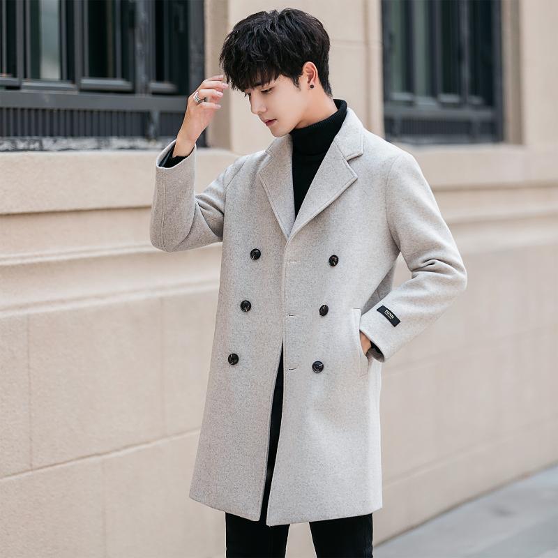 

Men's Down & Parkas European Loose Tweed Coat Windbreaker Youth CoatMen's, Black