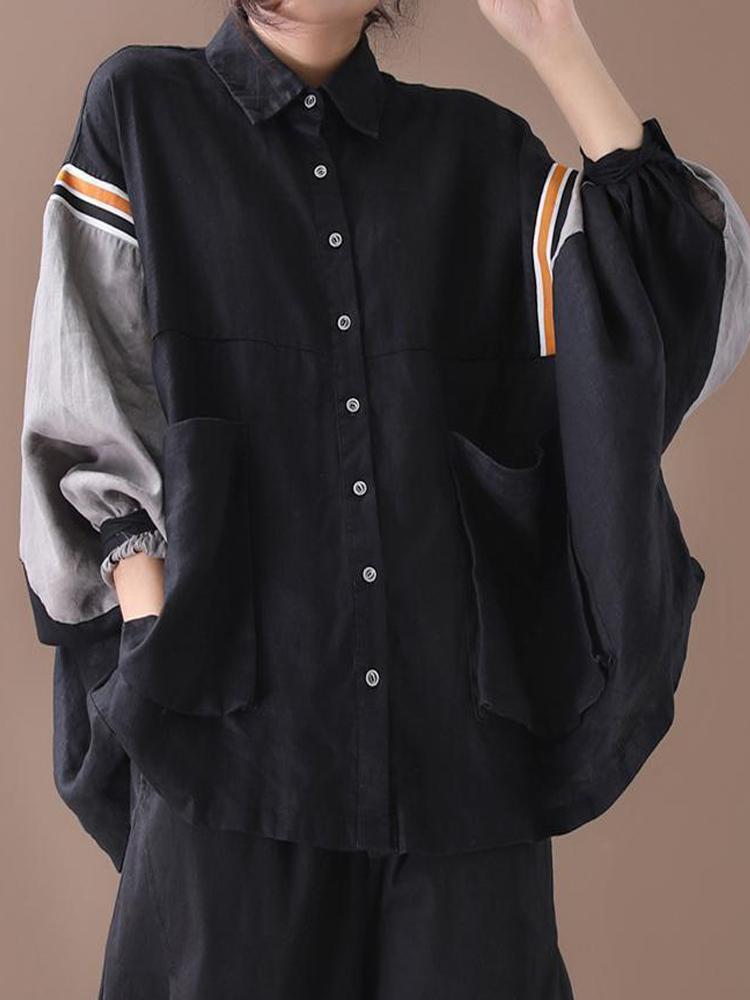 

Women's Hoodies & Sweatshirts Fashion Spring Tops Ladies Black Patchwork Shirts Womens Vintage Loose Batwing Sleeve Blouses Female Casual Cl