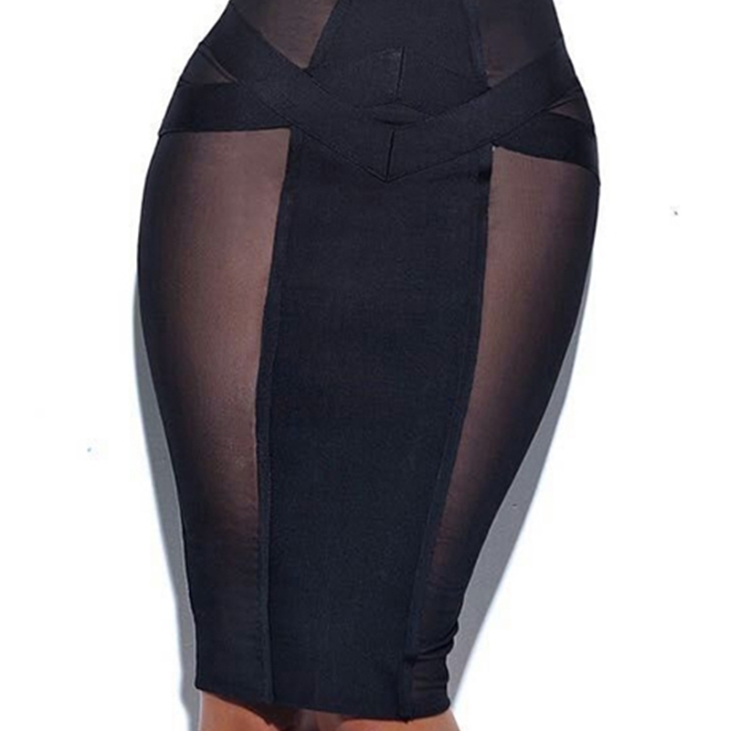 

Women Sexy Mesh Black See Through Short Mini Style Summer Good Elastic Stretch Bandage Skirt Dropship HL776 Y200326