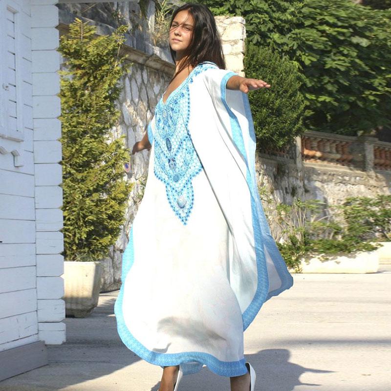 

Party Dresses Plus Size Women Summer Beach Wear Kaftan Maxi Dress Tunic Bohemian Printed Batwing Sleeve Long Sarong N773Party, N741-773