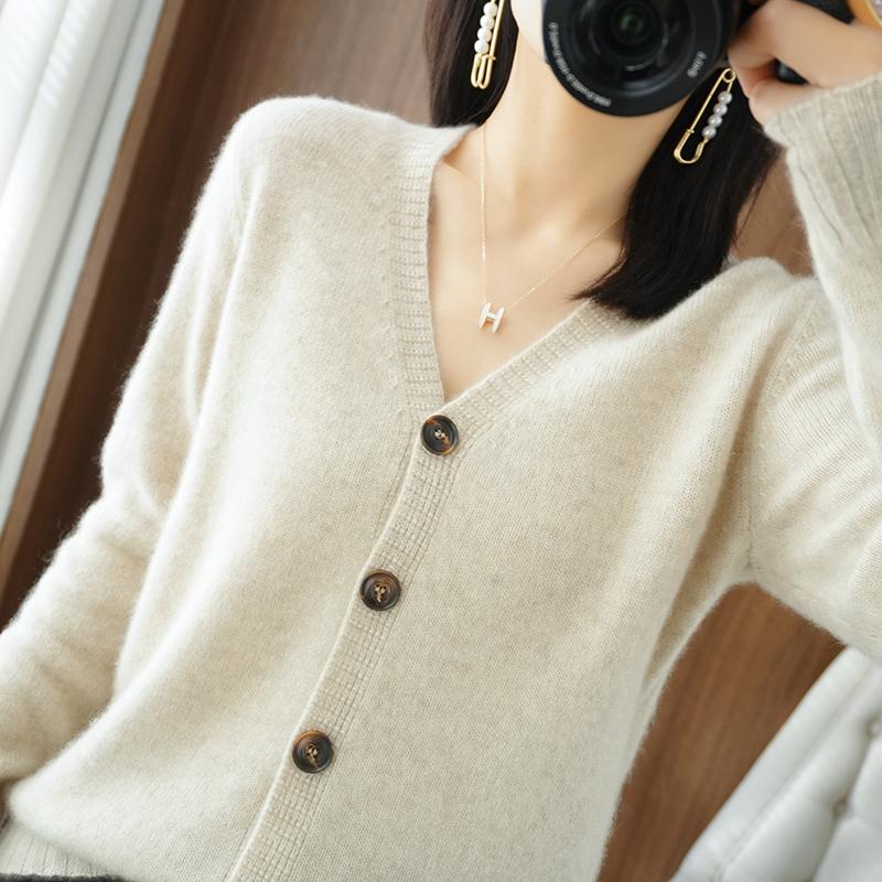 

Women' Sweaters Ladies Autumn And Winter V-neck Cardigan Pure Cashmere Knitwear Fashion Casual Warm, Green