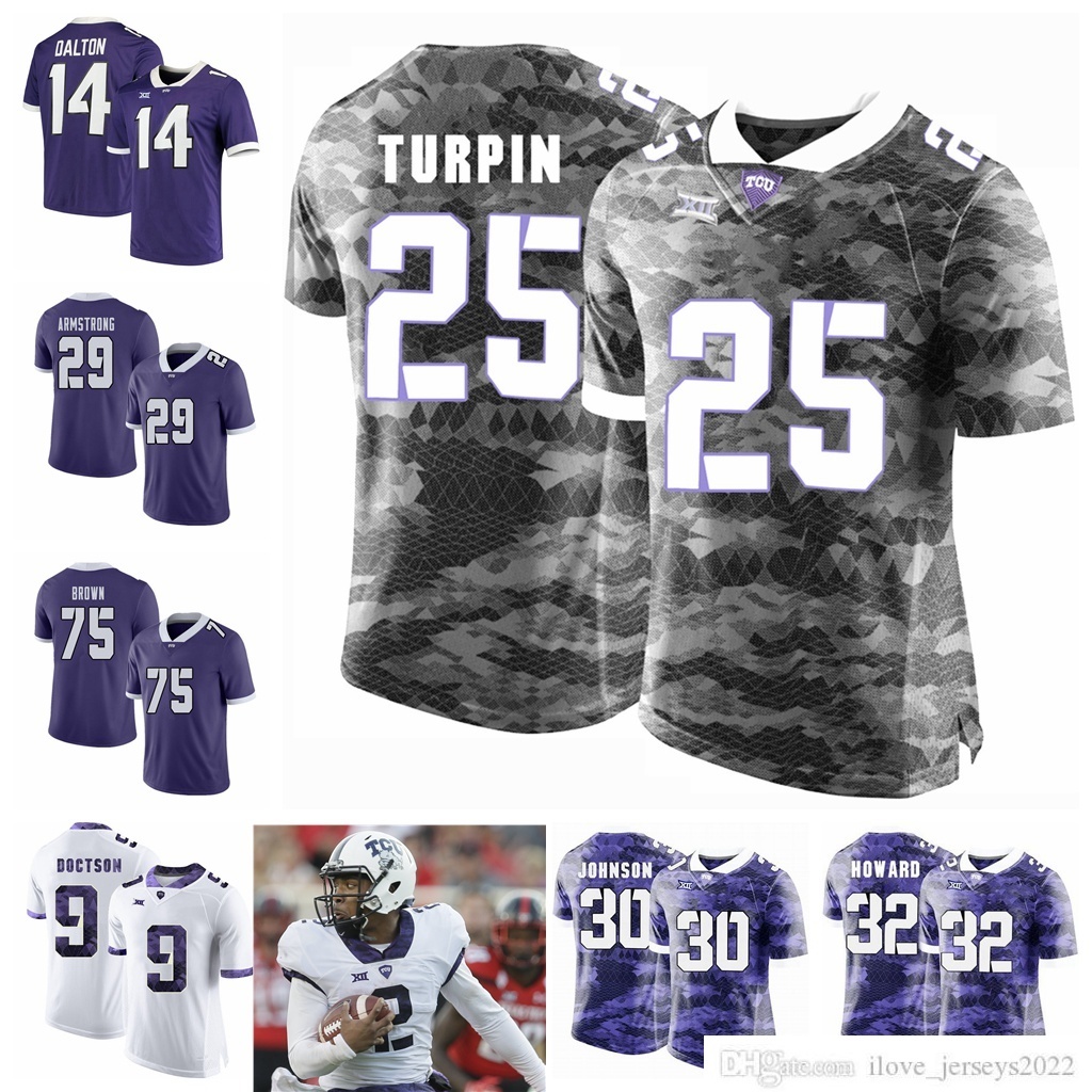 

NCAA Custom TCU Horned Frogs College Football Jerseys 18 Jalen Reagor Jersey 15 Max Duggan 24 Darwin Barlow 12 Foster Sawyer Taye Barber Stitch, Mens 2019 purple