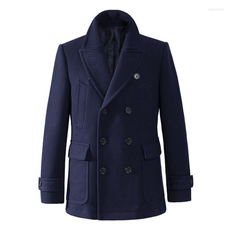 

Men' Wool & Blends Pea Coat For Men Double-breasted Short Military Winter Warm Thick Jacket Christmas Gift Husband Male Vintage Clothes Wil, Blue