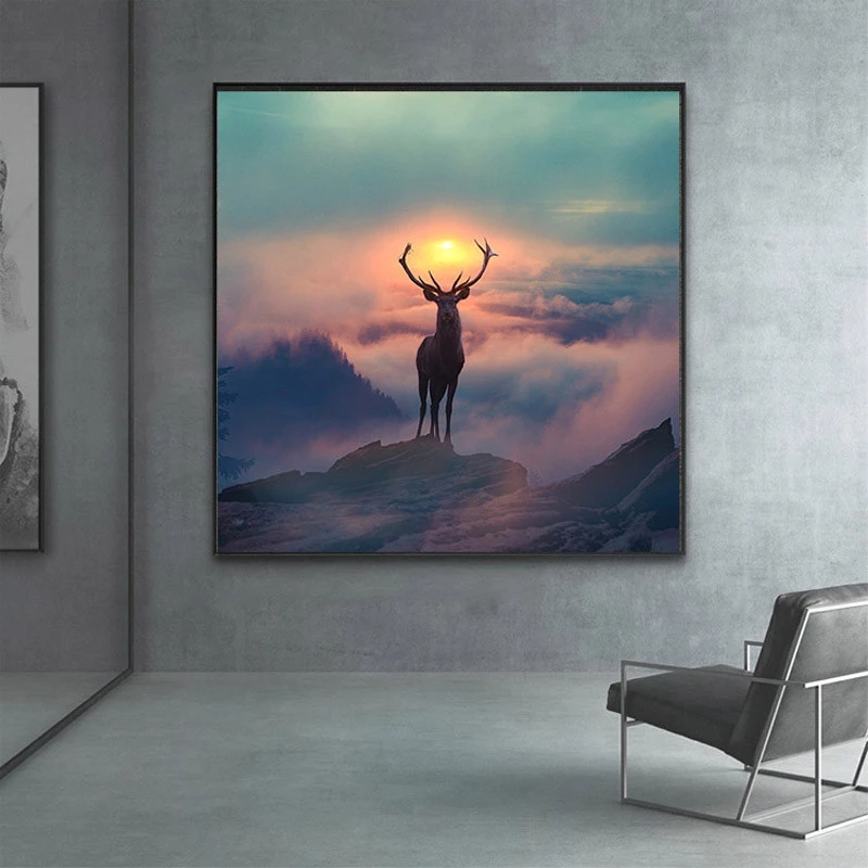 

Nordic Style Forest Elf Deer Canvas Painting Animal Landscape Poster Prints Wall Art Abstract Picture for Living Room Home Decor